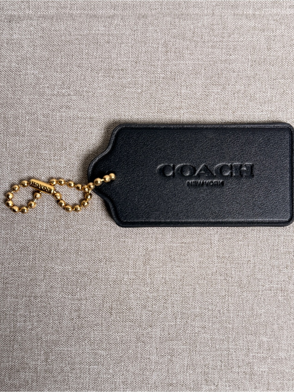 NWOT | COACH Black Leather Hangtag with Brass Chain